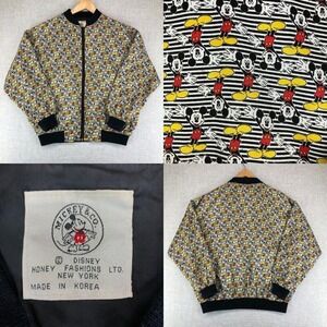 Vintage Mickey & Co Satin Bomber Jacket Women's XL Striped Mickey Mouse Full Zip